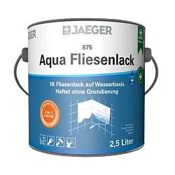Darstellung des Aqua Fliesenlacks im 2,5 Liter Gebinde von Jaeger zur Beschichtung von keramischen Wandfliesen