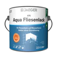 Darstellung des Aqua Fliesenlacks im 2,5 Liter Gebinde von Jaeger zur Beschichtung von keramischen Wandfliesen