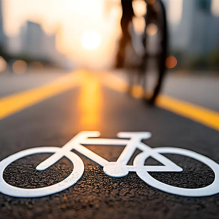 Fahrrad Thermo Tattoo Markierung auf einem Radweg