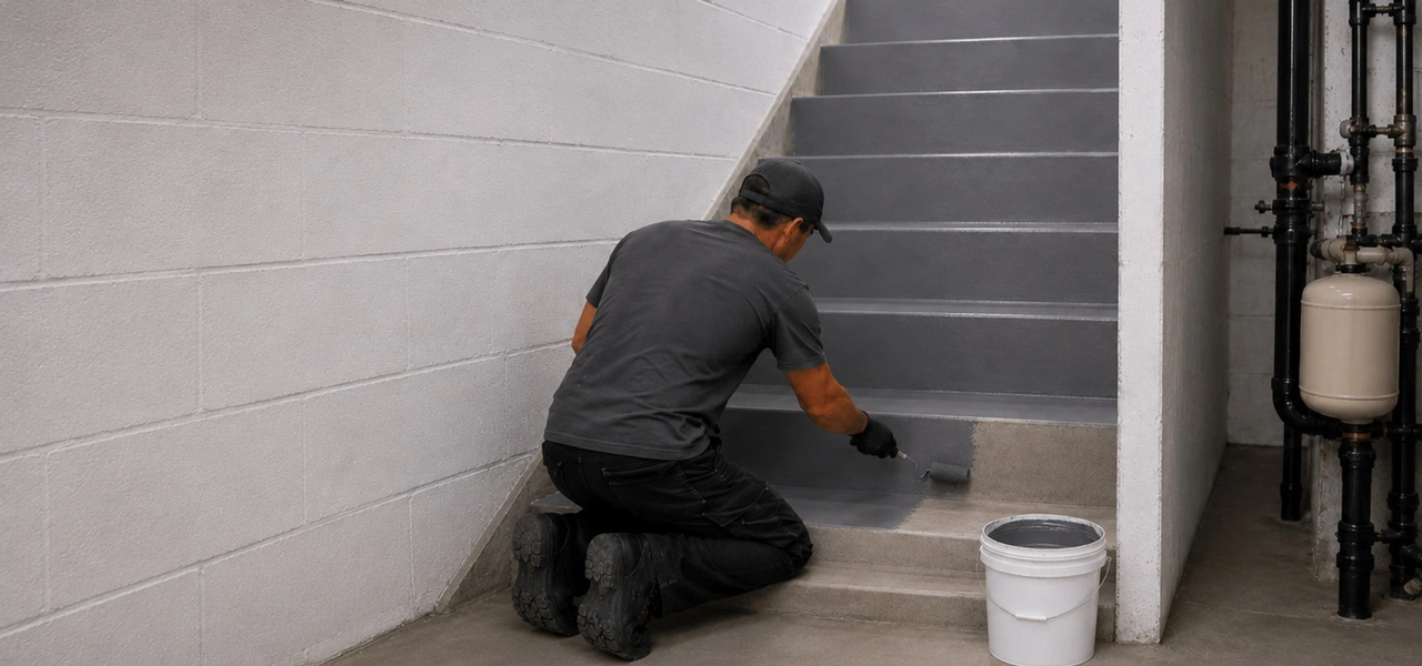 Kellertreppe wird grau gestrichen