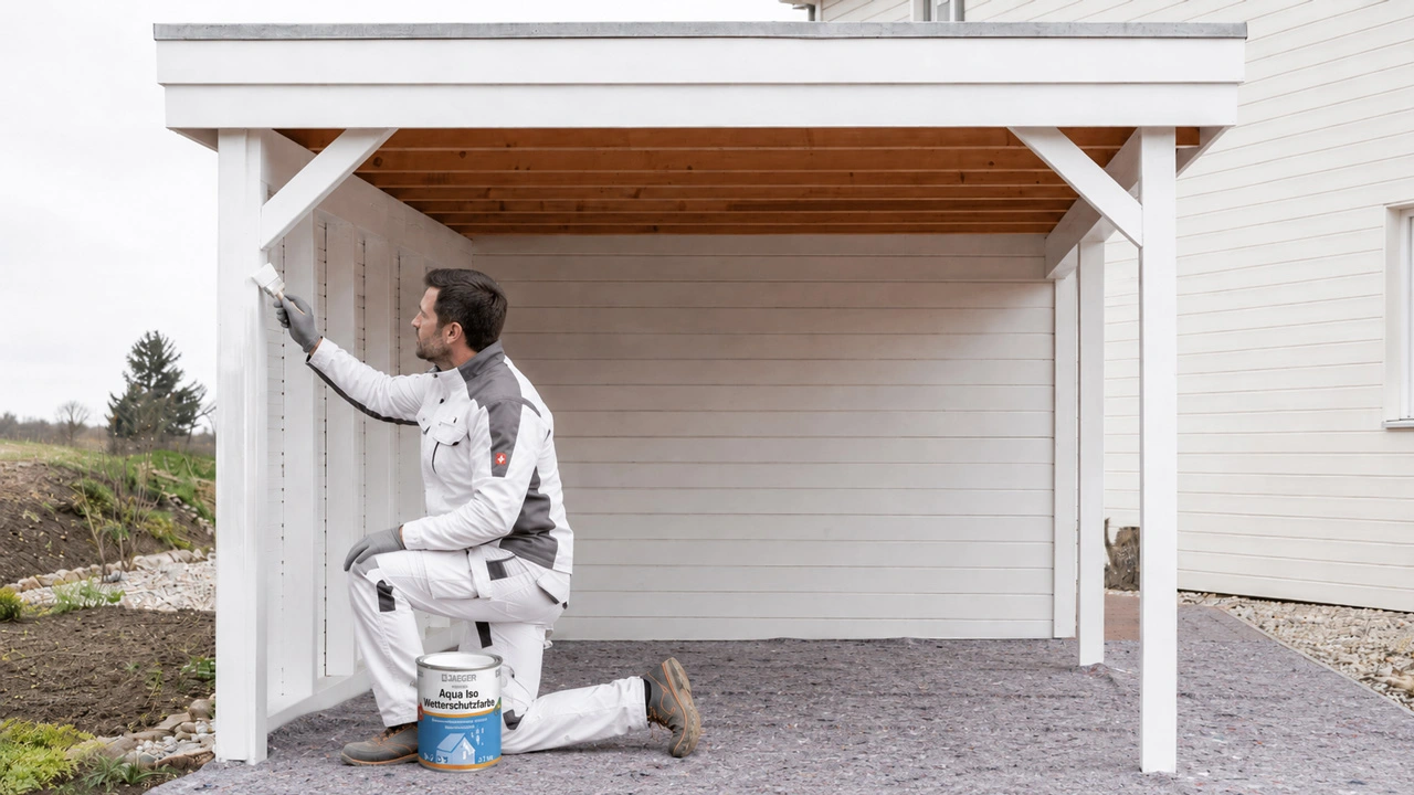 Carport wird weiß lackiert