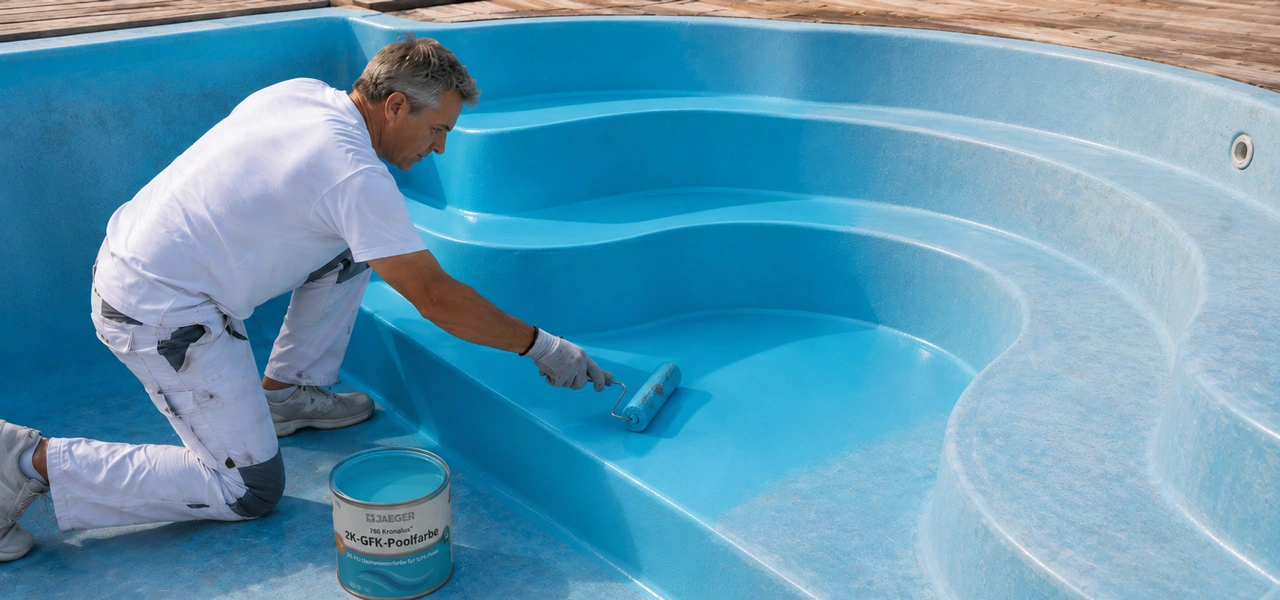 Gfk-Pool wird blau gestrichen